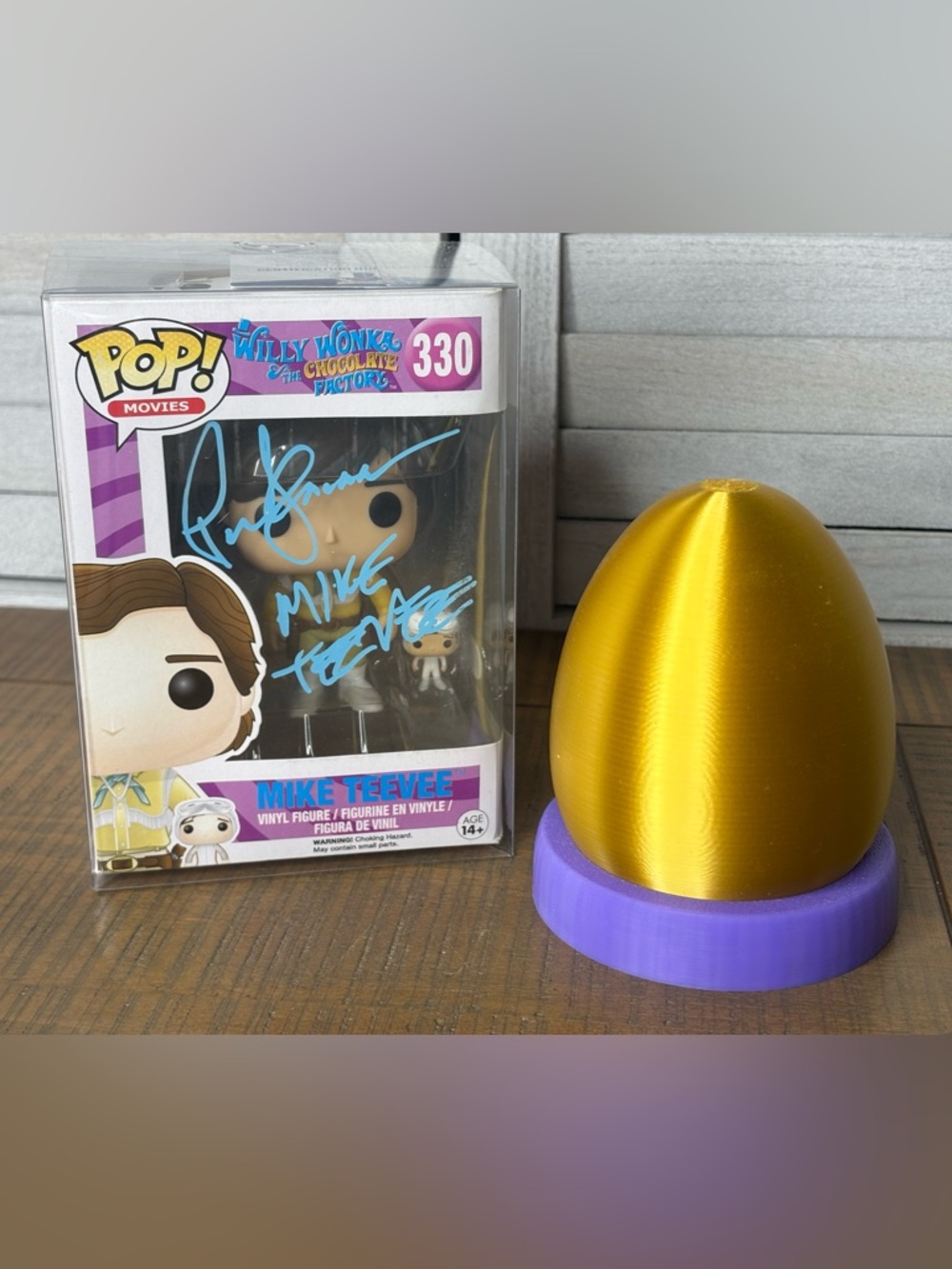 Mike Teevee Signed Funko Pop #330 - Willy Wonka Beckett Auth + Golden Egg Prop